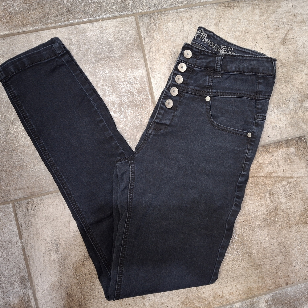 Almost Famous Black Skinny Jeans Button Fly